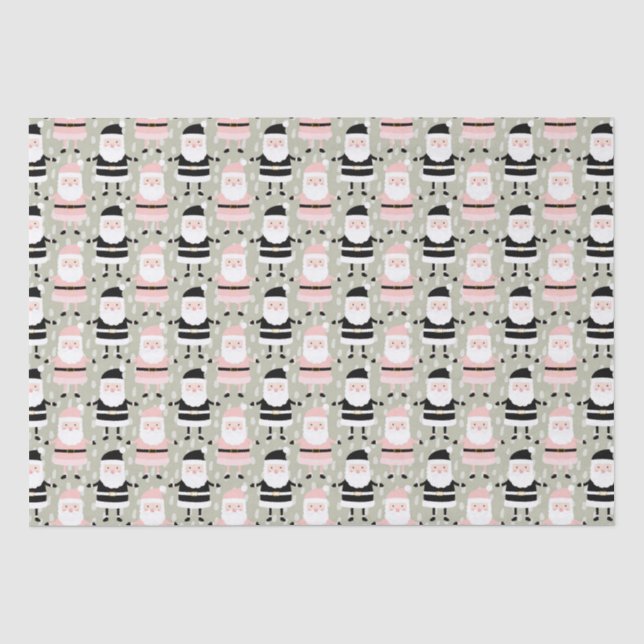 Boho Pink Green Santa Claus Christmas Holiday Xmas Tissue Paper (Front)