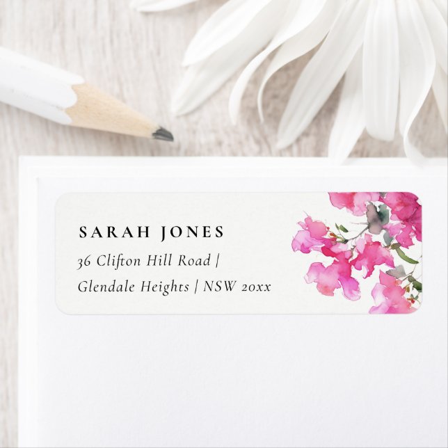 Boho Pink Green Tropical Bougainvillea Address Label (Insitu)
