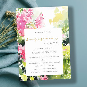Boho Pink Green Tropical Bougainvillea Engagement Invitation