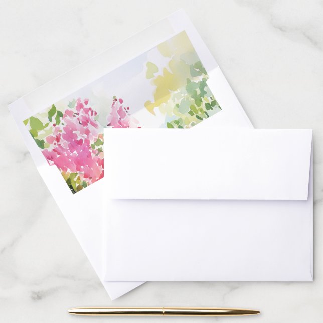 Boho Pink Green Tropical Bougainvillea Wedding Envelope Liner (Desk)