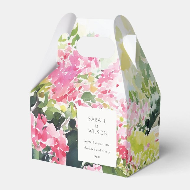 Boho Pink Green Tropical Bougainvillea Wedding Favor Boxes (Front Side)