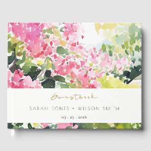 Boho Pink Green Tropical Bougainvillea Wedding Guest Book