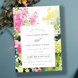 Boho Pink Green Tropical Bougainvillea Wedding Invitation