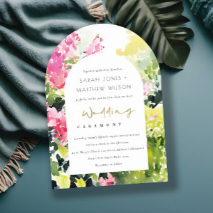 Boho Pink Green Tropical Bougainvillea Wedding Invitation
