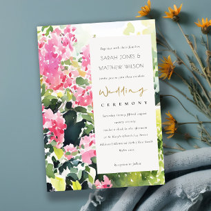 Boho Pink Green Tropical Bougainvillea Wedding Invitation