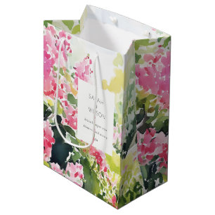 Boho Pink Green Tropical Bougainvillea Wedding Medium Gift Bag