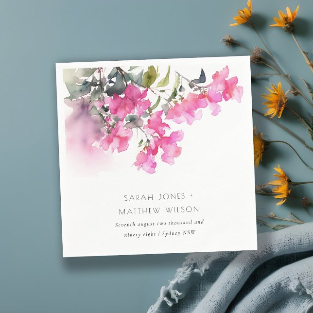 Boho Pink Green Tropical Bougainvillea Wedding Napkins (Creator Uploaded)