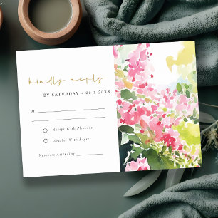 Boho Pink Green Tropical Bougainvillea Wedding RSVP Card
