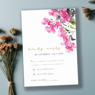 Boho Pink Green Tropical Bougainvillea Wedding RSVP Card