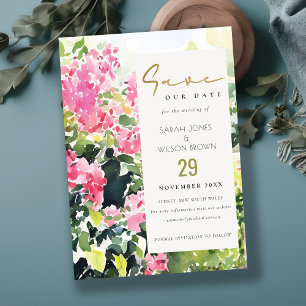 Boho Pink Green Tropical Bougainvillea Wedding Save The Date