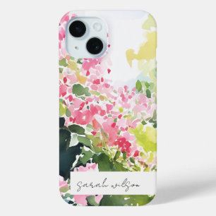Boho Pink Green Tropical Watercolor Bougainvillea iPhone 15 Case