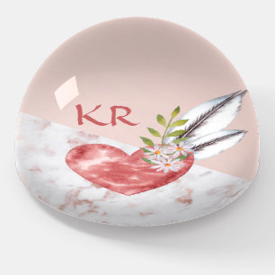 Boho Pink Heart Feathers Daisy Marble Pattern Paperweight
