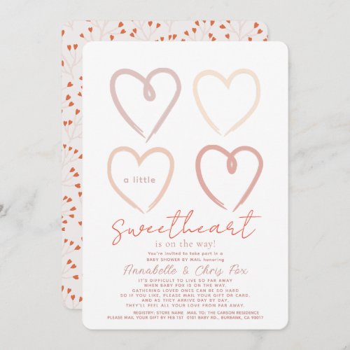 Boho Pink Hearts Sweetheart Baby Shower by Mail Invitation