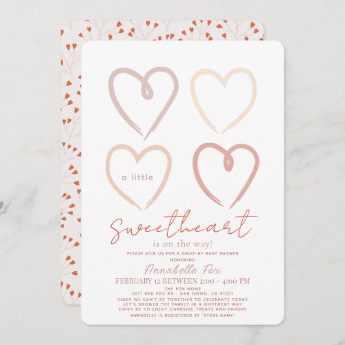Boho Pink Hearts Sweetheart Drive_by Baby Shower Invitation