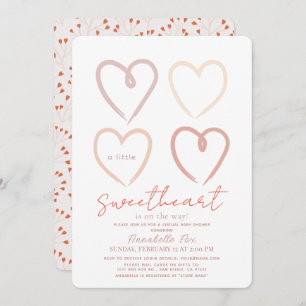 Boho Pink Hearts Sweetheart Virtual Baby Shower Invitation