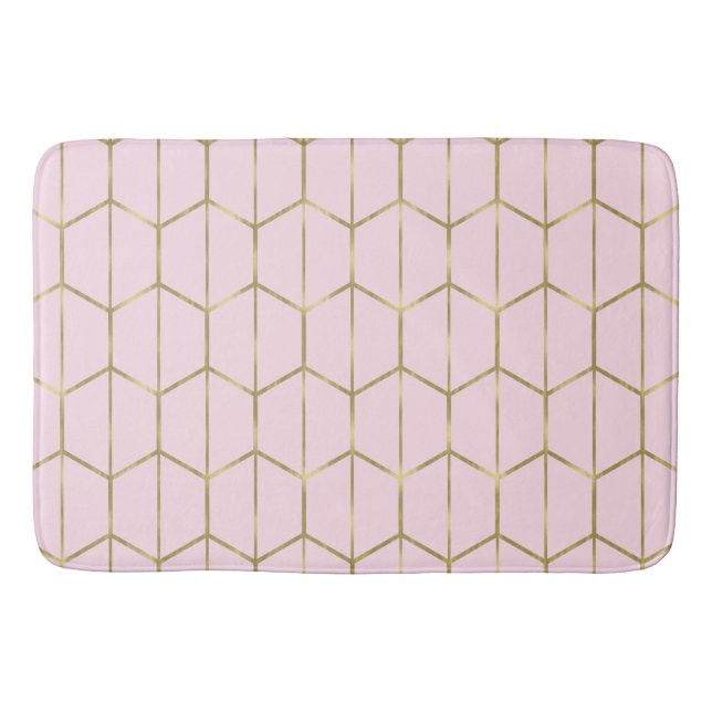 Boho Pink Hexagon Gold & Geometric Glam  Bath Mat (Front)