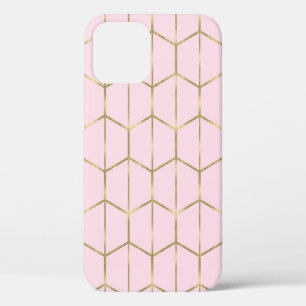Boho Pink Hexagon Gold & Geometric Glam iPhone 12 Case