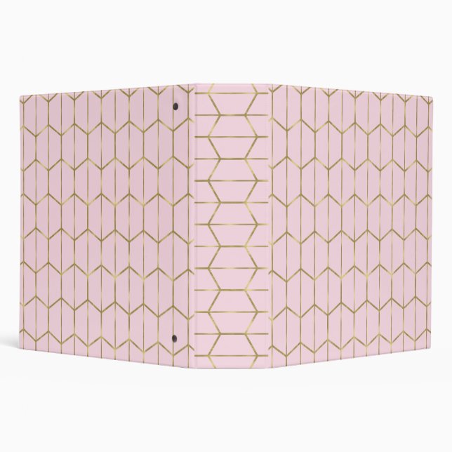 Boho Pink Hexagon Gold & Geometric Glam Office 3 Ring Binder (Background)