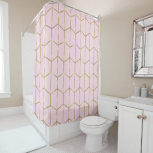 Boho Pink Hexagon Gold & Geometric Glam Shower Curtain