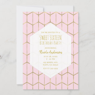 Boho Pink Hexagon Gold Geometric Glam Sweet 16 In Invitation