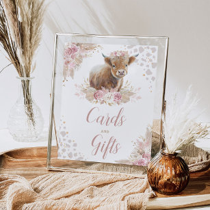 Boho Pink Highland Cow Cards & Gifts Sign