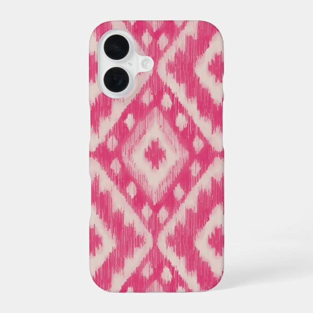 Boho Pink Ikat Design iPhone 16 Case (Back)