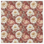 Boho Pink &amp; Ivory Floral on Mottled Maroon Fabric