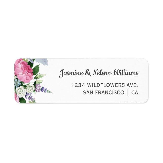 Boho Pink Lilac wildflowers wedding personalized Label (Front)
