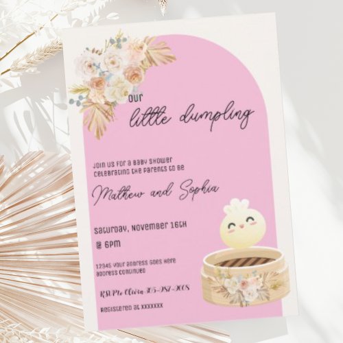 Boho Pink Little Dumpling Baby Shower Invitation