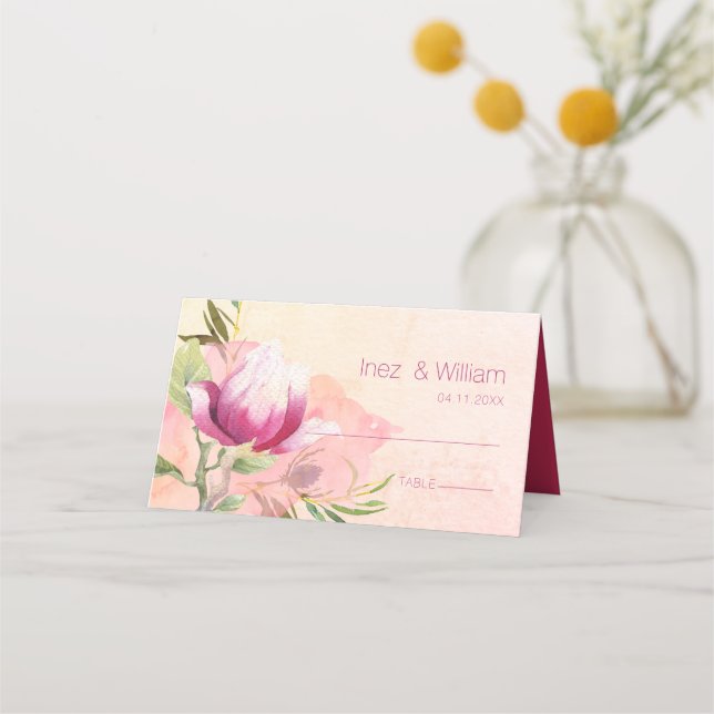 Boho Pink Magnolia Sunset Place Card (Front)