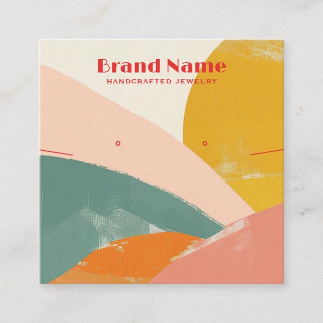 Boho Pink Minimalist Art Jewelry Display Square Business Card (Front)