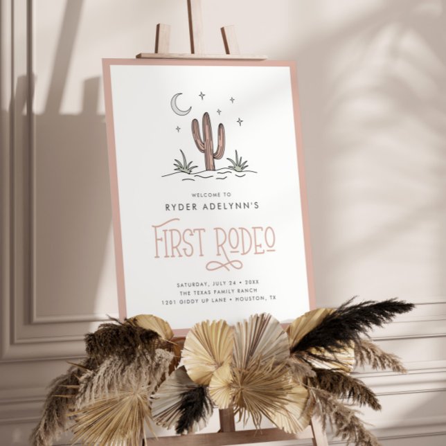 Boho Pink Modern Girls First Rodeo 1st Birthday Foam Board (Creator Uploaded)