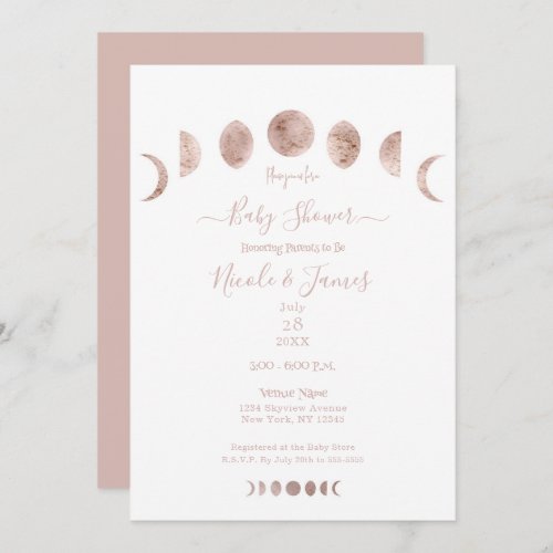 Boho Pink Moon Phases Modern Minimal Baby Shower  Invitation