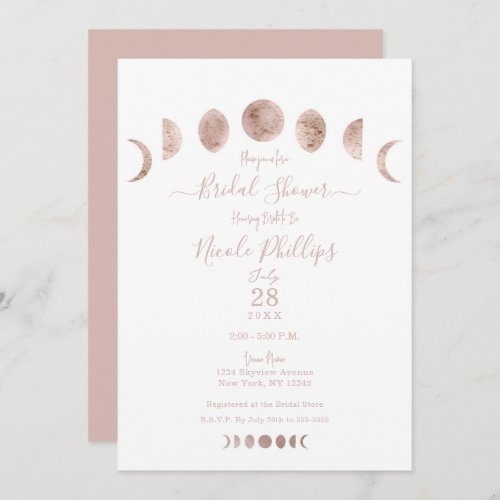 Boho Pink Moon Phases Modern Minimal Bridal Shower Invitation