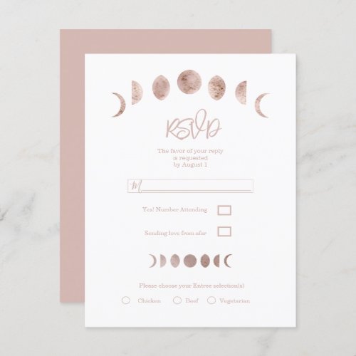 Boho Pink Moon Phases Modern Minimal Wedding RSVP  Invitation