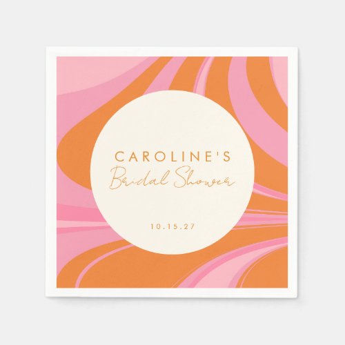 Boho Pink Orange Abstract Custom Bridal Shower Napkins