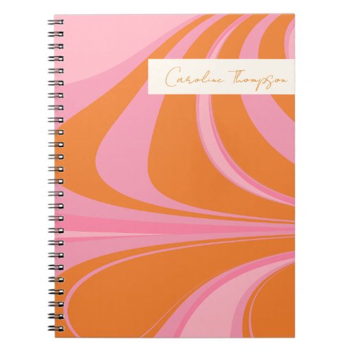 Boho Pink Orange Abstract Marble Personalized  Notebook