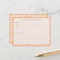Boho Pink Orange Floral Bridal Shower Recipe Card