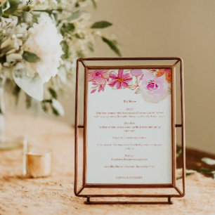 Boho Pink Orange Floral Chic Custom Wedding Menu