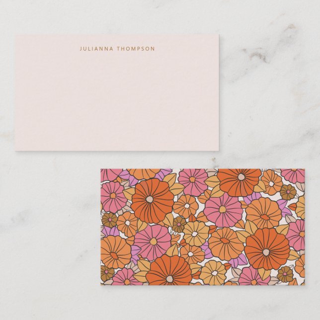 Boho Pink Orange Floral Custom Name Gift Enclosure Note Card (Front/Back)