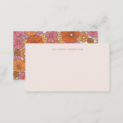 Boho Pink Orange Floral Custom Name Gift Enclosure Note Card