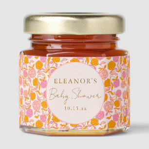 Boho Pink Orange Floral Cute Baby Shower Custom Honey Jar Favors