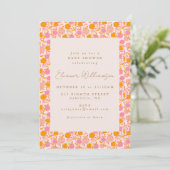 Boho Pink Orange Floral Cute Baby Shower Invitation (Standing Front)