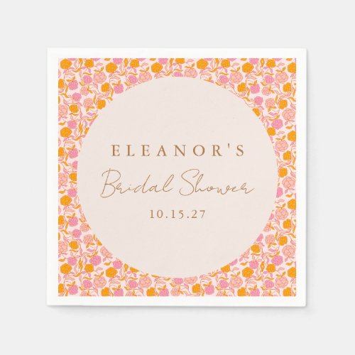 Boho Pink Orange Floral Cute Bridal Shower Custom Napkins