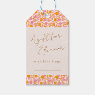 Boho Pink Orange Floral Cute Display Shower Gift Tags
