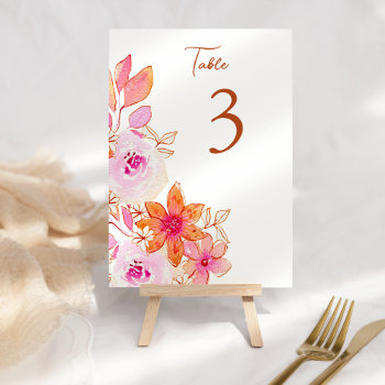 Boho Pink Orange Flowers Custom  Table Number by LEAFandLAKE at Zazzle