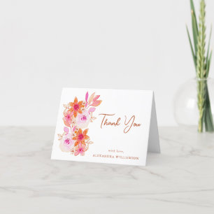 Boho Pink Orange Flowers Shower Custom Folded Letterpress Thank You Card