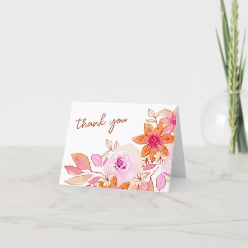 Boho Pink Orange Flowers Shower Folded Thank You Card