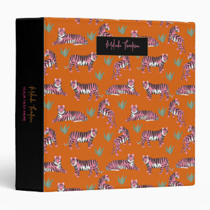 Boho Pink Orange Jungle Safari Tiger Animal 3 Ring Binder