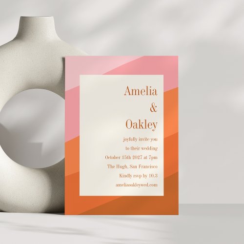 Boho Pink Orange Terracotta Bright Bold Wedding Invitation